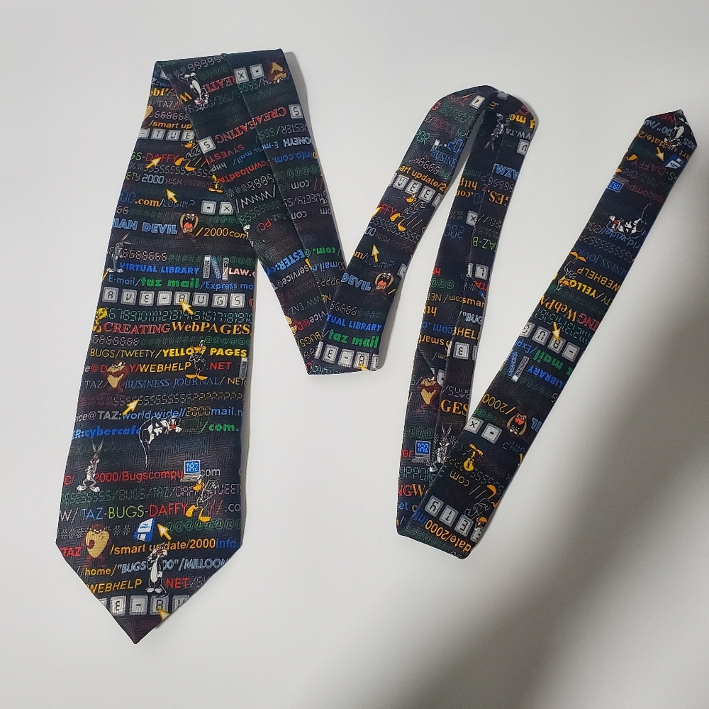 Vintage Looney Tunes Computer Tie Y2K Technology 2000 Engineering Bugs Bunny